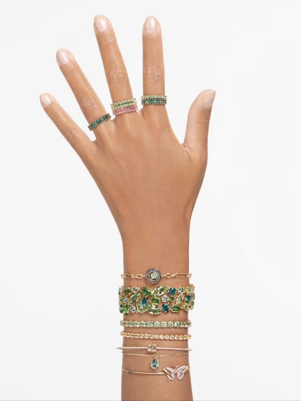 Swarovski Matrix Tennis BraceletRound Cut, Green, 18K Gold Finish